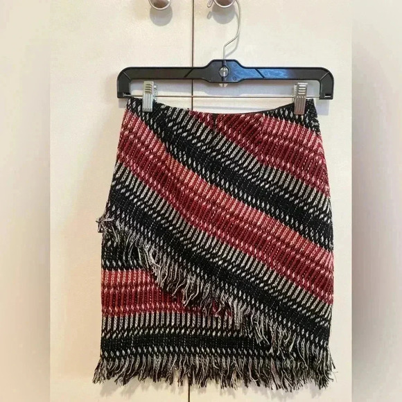 Nicholas Tweed Pattern Fringe Mini Skirt Size 2 - Picture 2 of 6